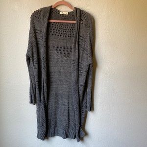 Long grey crochet sweater